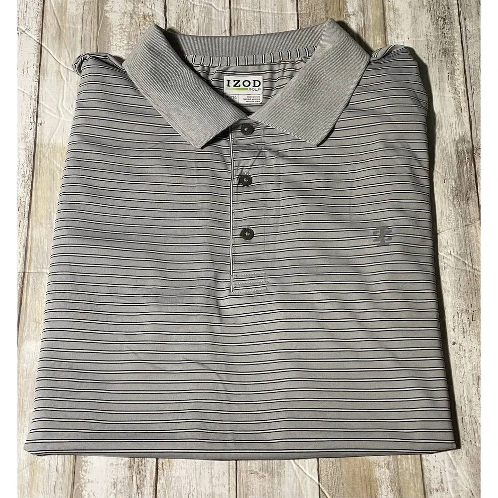 NWT‎ Izod Golf Men's Short Sleeve Polo Shirt Gray Stripe Size XXL